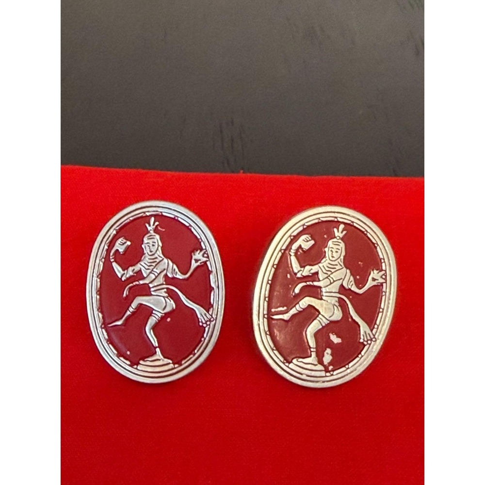 Vintage SWANK Cufflinks  Red Enamel Thailand Siam Goddess - 1.25"